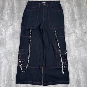 Hot Topic Pants Mens 34x30 Black Chains Studs Wide Leg Cargo Rave Goth Tripp Emo
